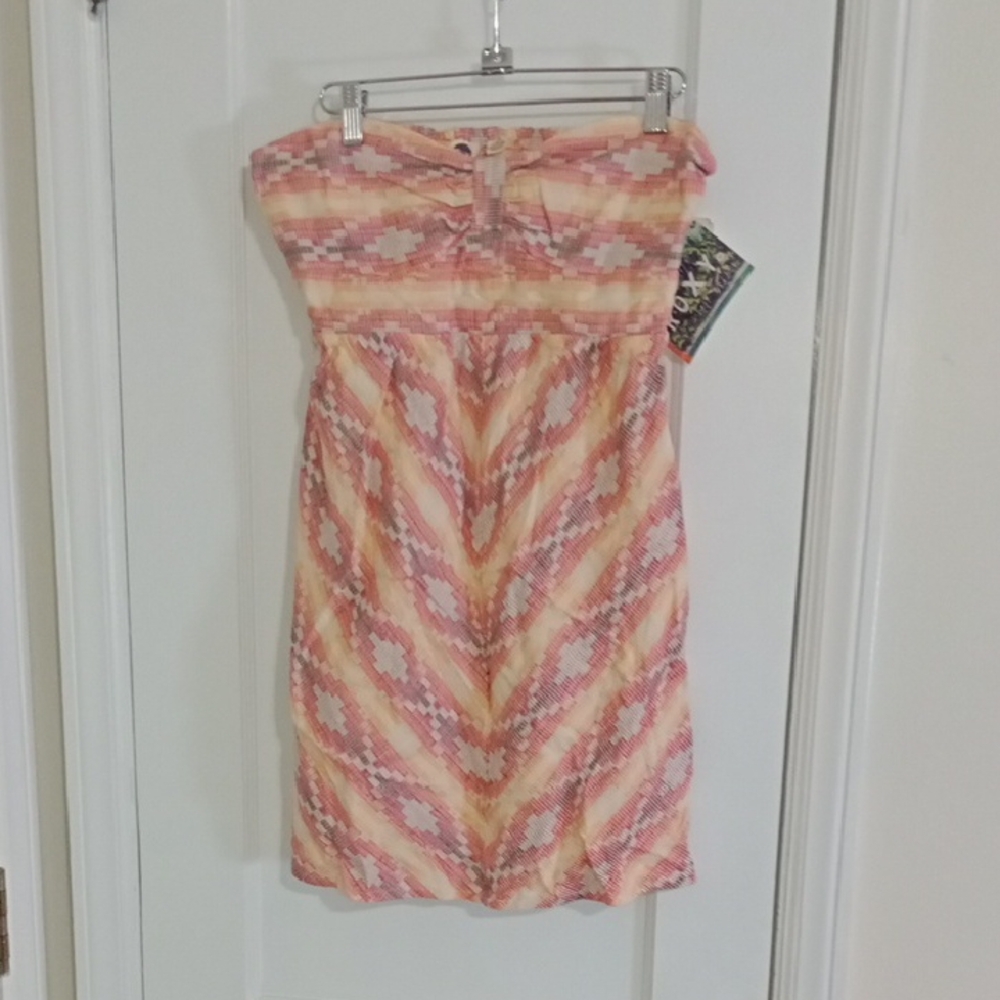 NWT Roxy Stylish Pink and Orange Strapless Dress SZ L🏖